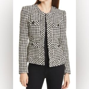 Veronica Beard Shanti Tweed Herringbone Jacket Black White